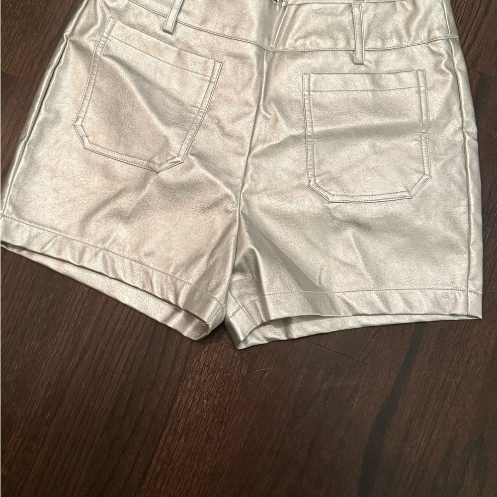High Waist Metallic Silver Women's Shorts